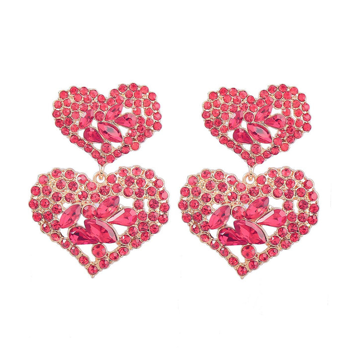New Exaggerated Heart Earrings Vintage Stud Earrings for Women Inlaid Rhinestone