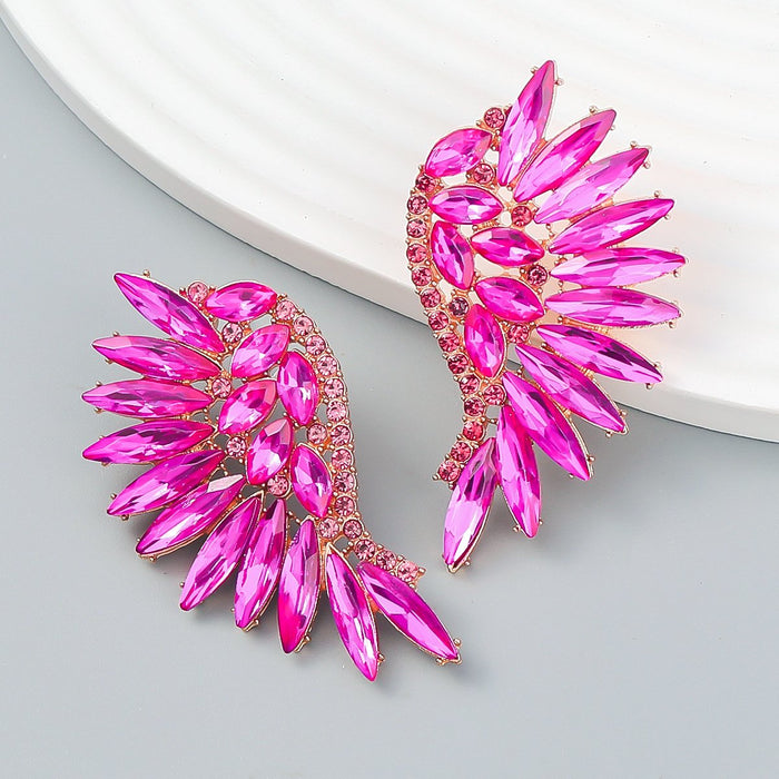 Women's Colored Rhinestone Fan-shaped Wing Earrings