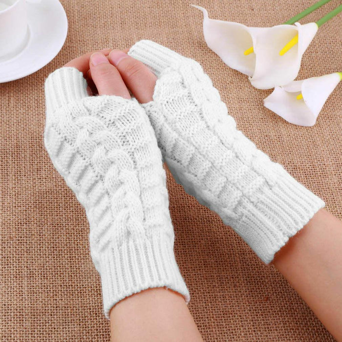 Half Finger Gloves for Women Winter Soft Warm Wool Knitting Arm Gloves