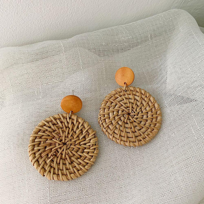 Wooden Handmade Rattan Geometric Earrings Female