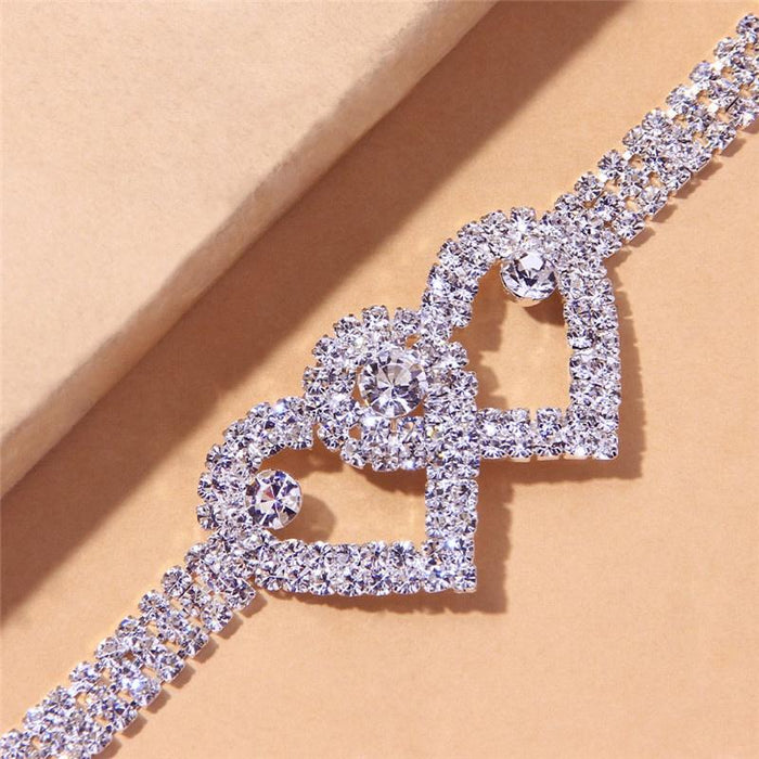 Rhinestone Double Heart Anklet