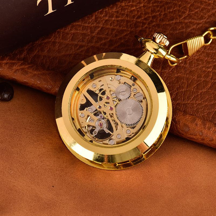 Gold Wheel Digital Mechanical Hollow Out Flower Needle Pocket Watch Llz23700