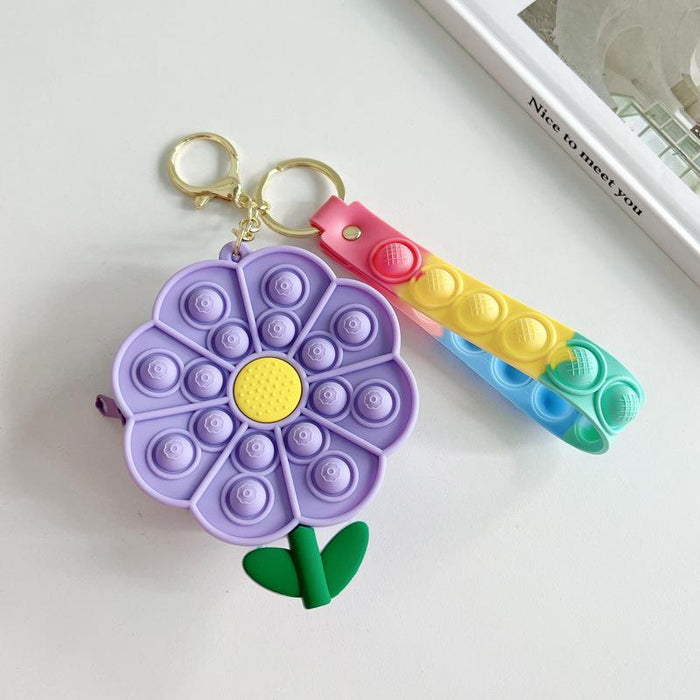 Cartoon cute flower girl silicone bag keychain ring