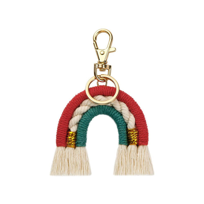 New Hand Woven Rainbow Tassel Key Chain Bag Pendant