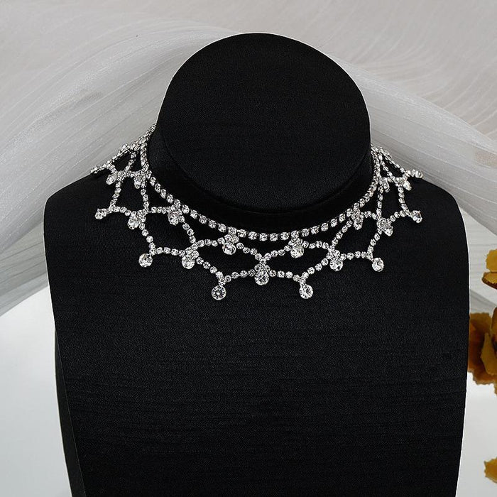 New Exaggerated Design Rhinestone Mesh Women's Necklace Accessories