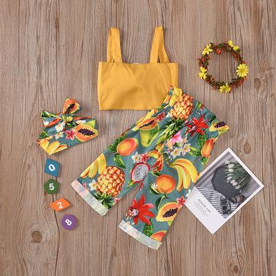 Suspender fruit printed pants hair accessories set