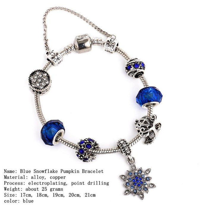 Blue Starry Hand Set Diamond Snowflake Glass Beaded Bracelet