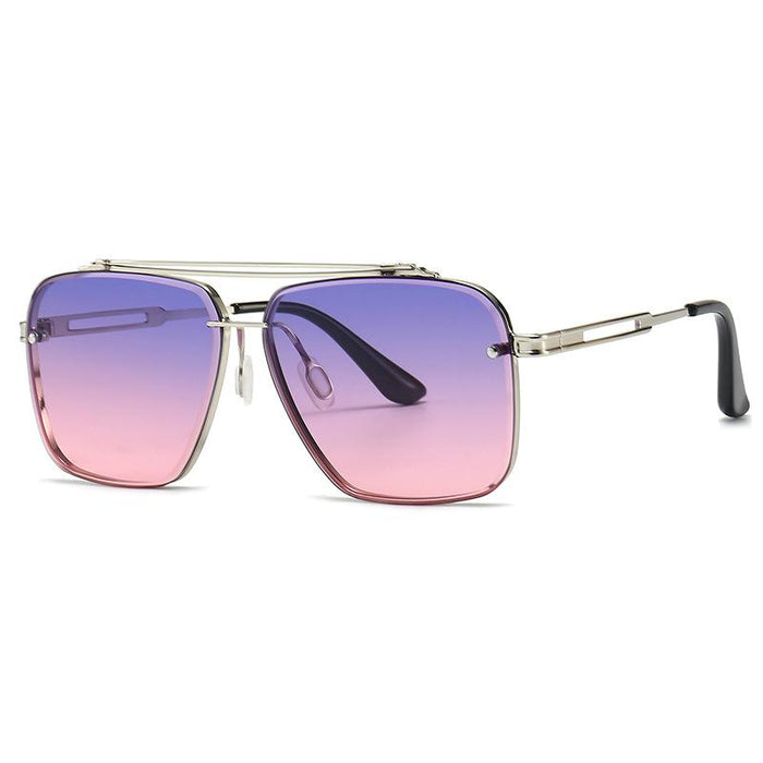 Men's and women's square metal double beam Sunglasses