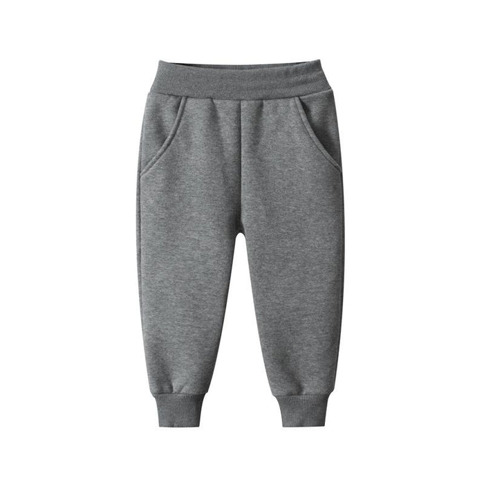 Solid colour children's sports pants boys' Plush casual pants