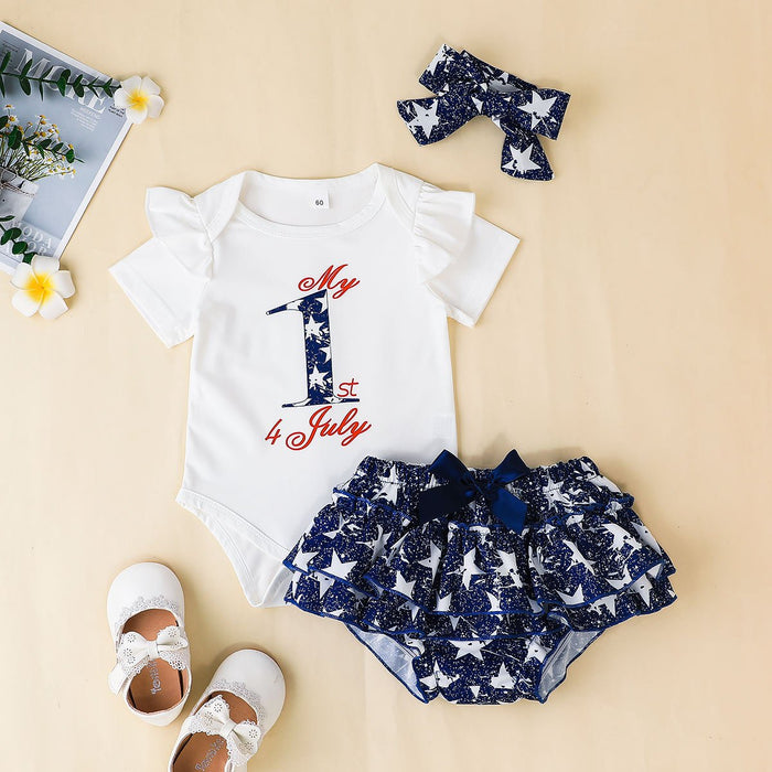 Independence Day Baby Letter Short Sleeve Jumpsuit