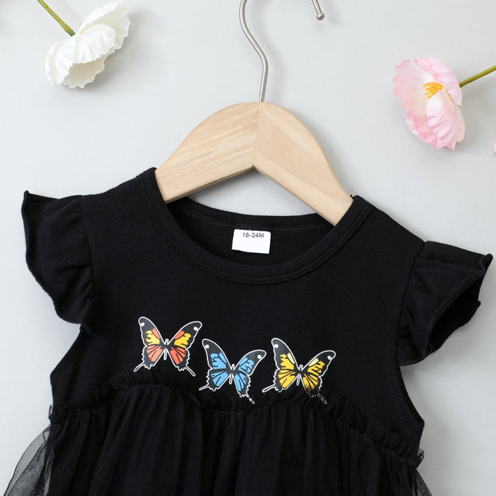 Girls dress solid Butterfly Dress rainbow gauze skirt
