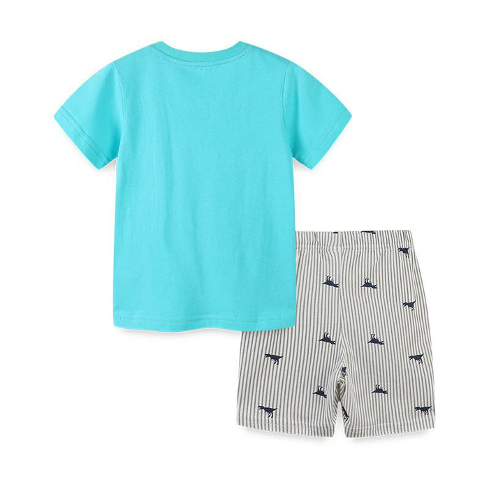 Boys' T-shirt set short sleeve knitted cotton round neck medium and small children's shorts two-piece set