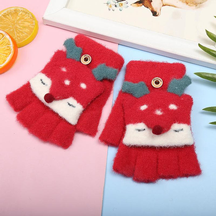 Children's gloves Half Finger Flip Plush Warm Gloves