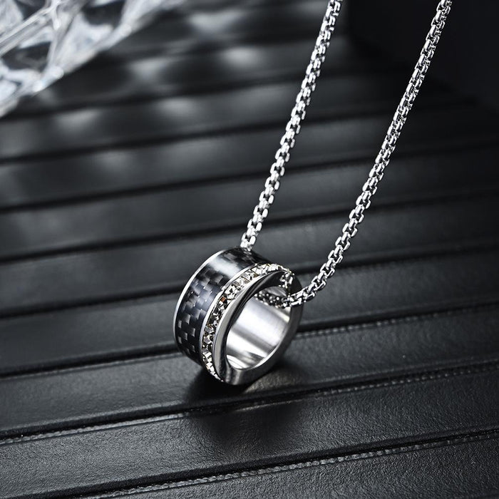 Classic Carbon Fiber Stainless Steel Couple Pendant Necklace