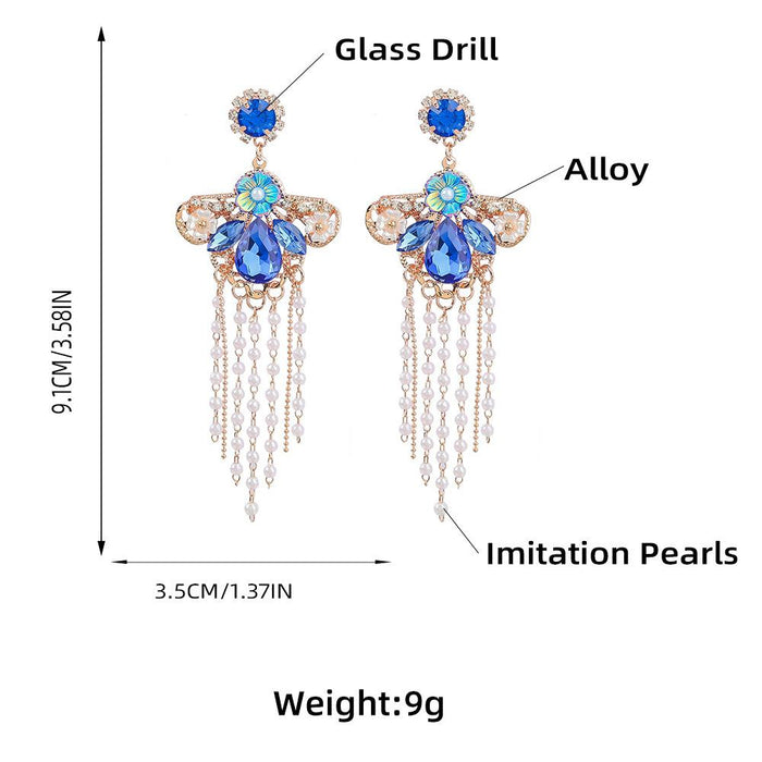 Large Colored Rhinestone Tassel Drop Earrings