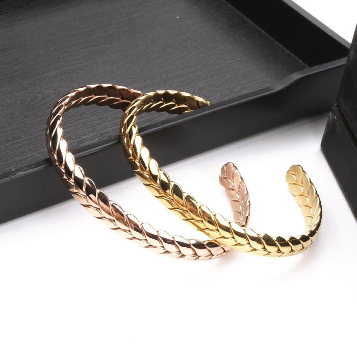 Titanium Steel Wheat Ear Open Bracelet Fashion Gold Color C Shape Bracelet Bangle
