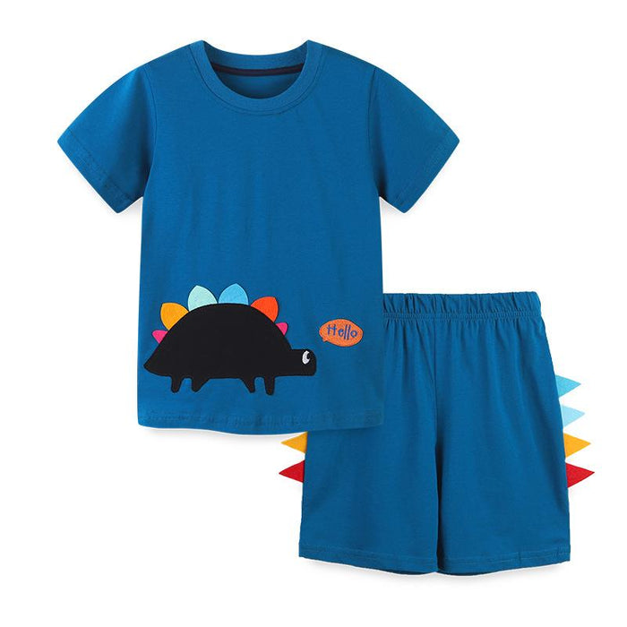 Children's short sleeved T-shirt set knitted cotton two-piece set