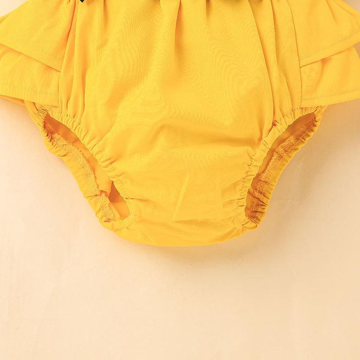 Cute Baby Children's Yellow Flower Jumpsuit With Headband