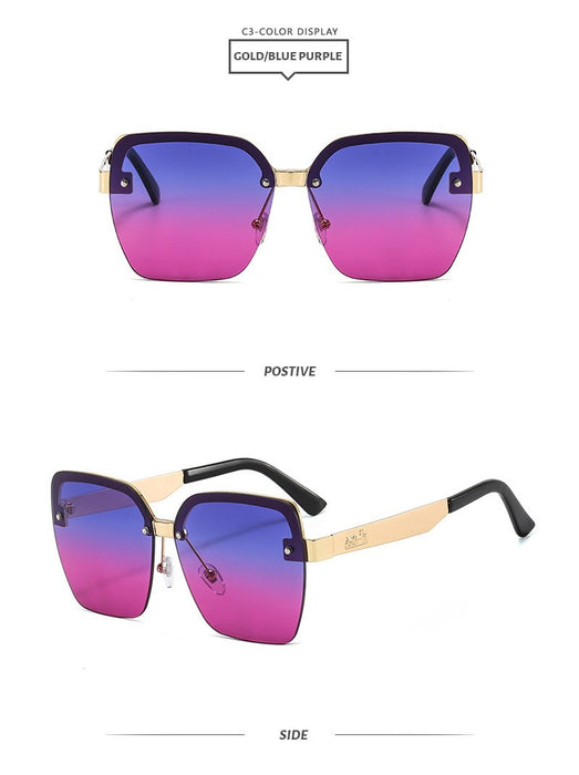 Metal ocean color half frame sunglasses