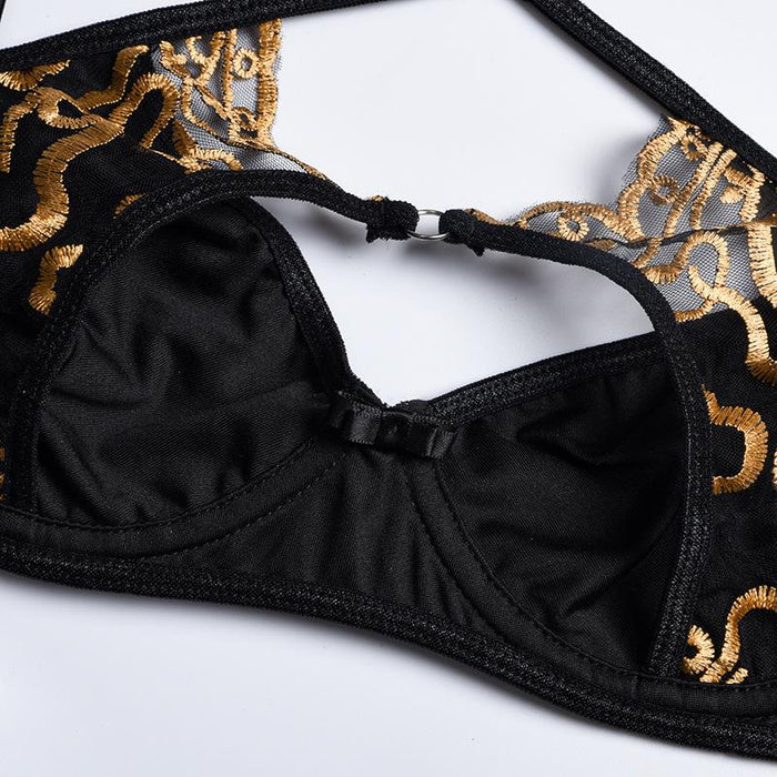 Summer Fashion Mesh Embroidered Patchwork Underwear Set