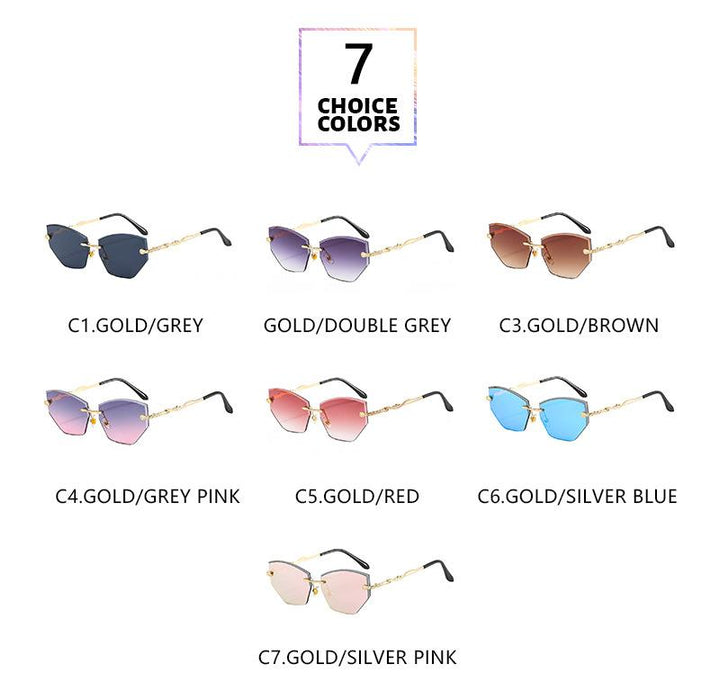 Colorful frameless Sunglasses diamond trimming