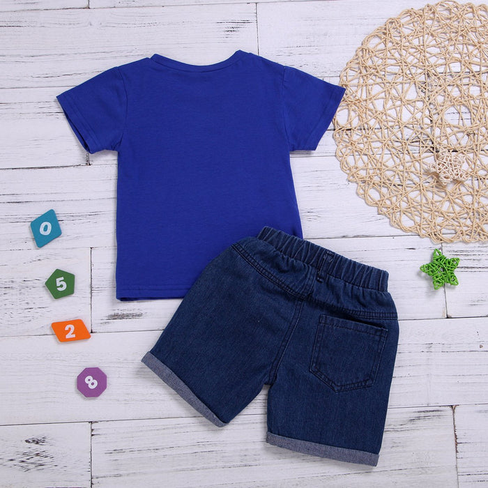 Round neck short sleeved shirt Denim Shorts Set