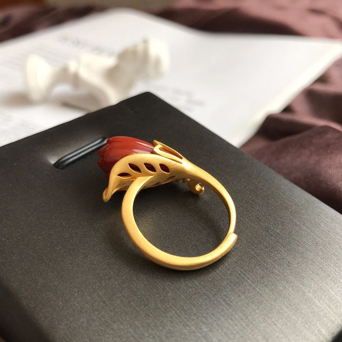 Imitation Agate Magnolia Temperament Women's Opening Gold Ring