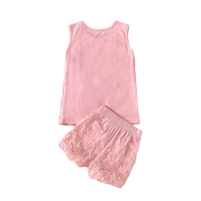 Sleeveless vest rose top suit two piece set
