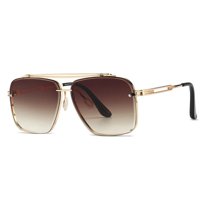 Men's and women's square metal double beam Sunglasses