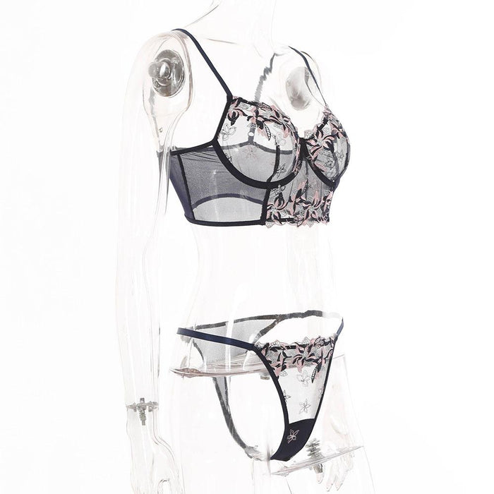 Women's Embroidered Mesh Underwear Sexy Lingerie Set