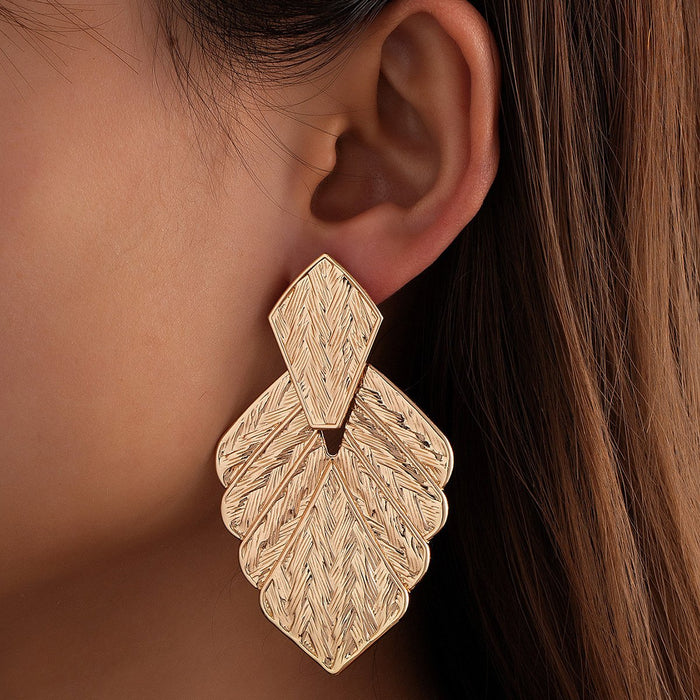 New Exaggerated Irregular Vintage Leaf Texture Earrings