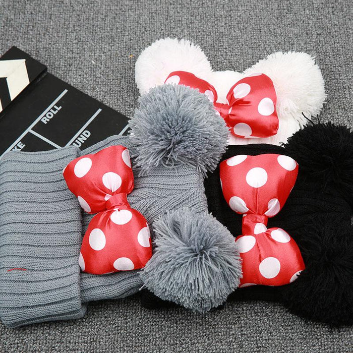 Cute Dot Bow Knitted Winter Warm Beanie