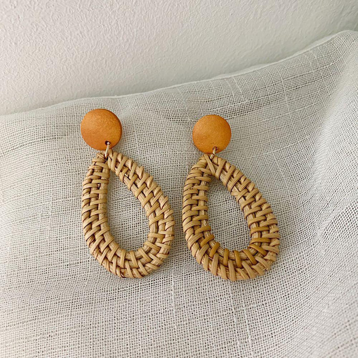 Wooden Handmade Rattan Geometric Earrings Female