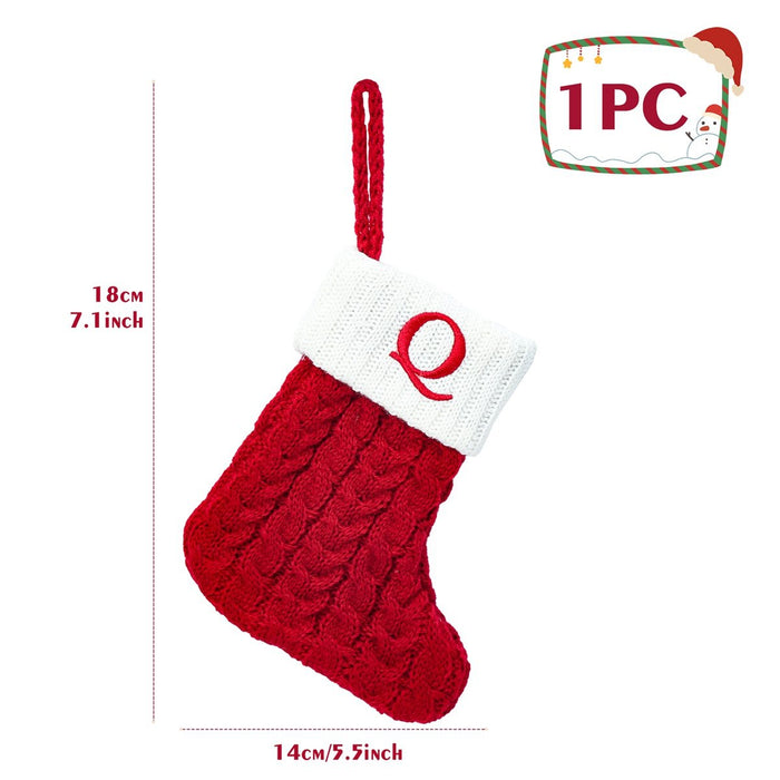 Christmas Socks Knitting Red Snowflake Alphabet Letters Decoration