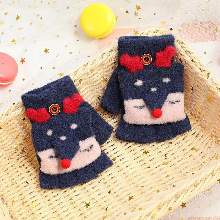 Children's gloves Half Finger Flip Plush Warm Gloves