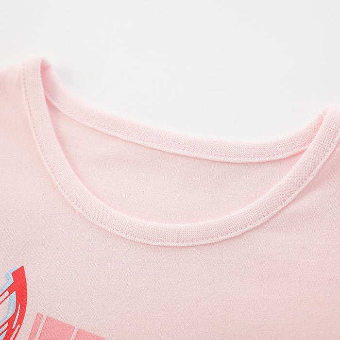 Little girl's round neck pink print top children's wear