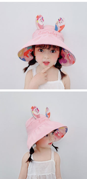 Summer  Cute Rabbit Ears Double-sided Children's Foldable Empty Top Hat