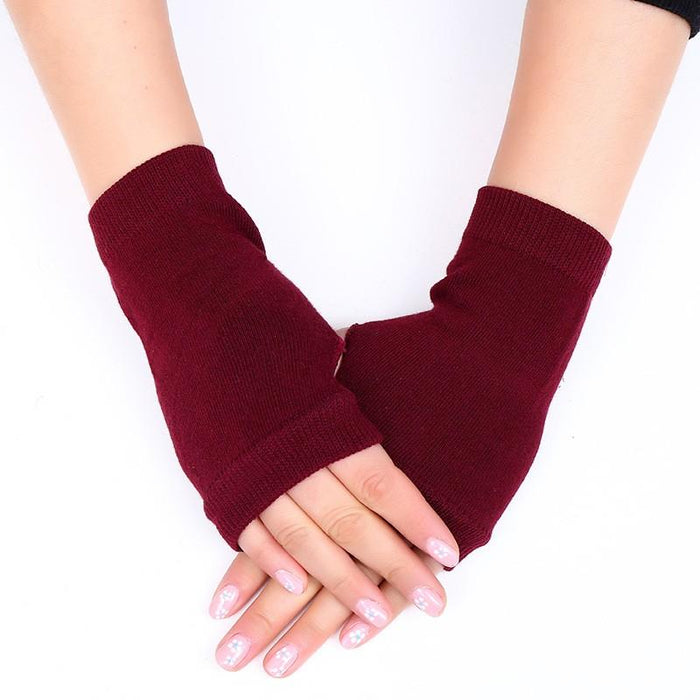 Half Finger Gloves for Women Winter Soft Warm Wool Knitting Arm Gloves