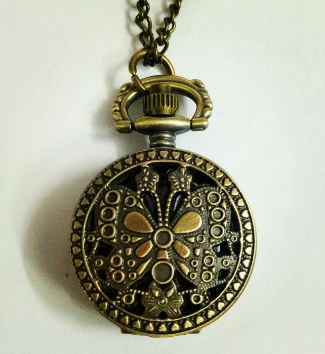 Vintage Hollowed Out Butterfly Quartz Small Pocket Watch Ll3716