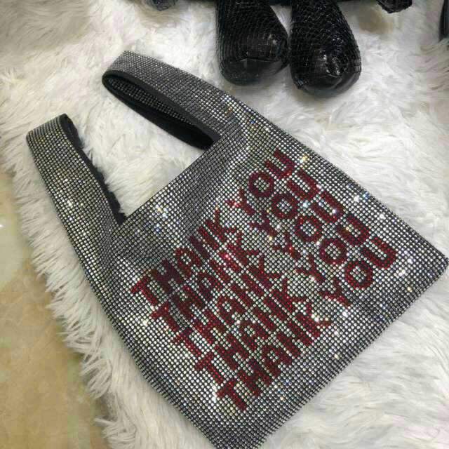 Thank You Sequins Bags Women Small Tote Bags Crystal Bling Bling