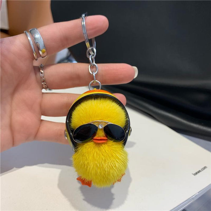 Mini Mink Hair Little Yellow Duck Car Key Chain Pendant