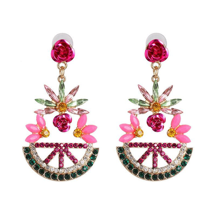 New Female Jewelry Plant Flower Earrings Accessories Inlaid Rhinestone