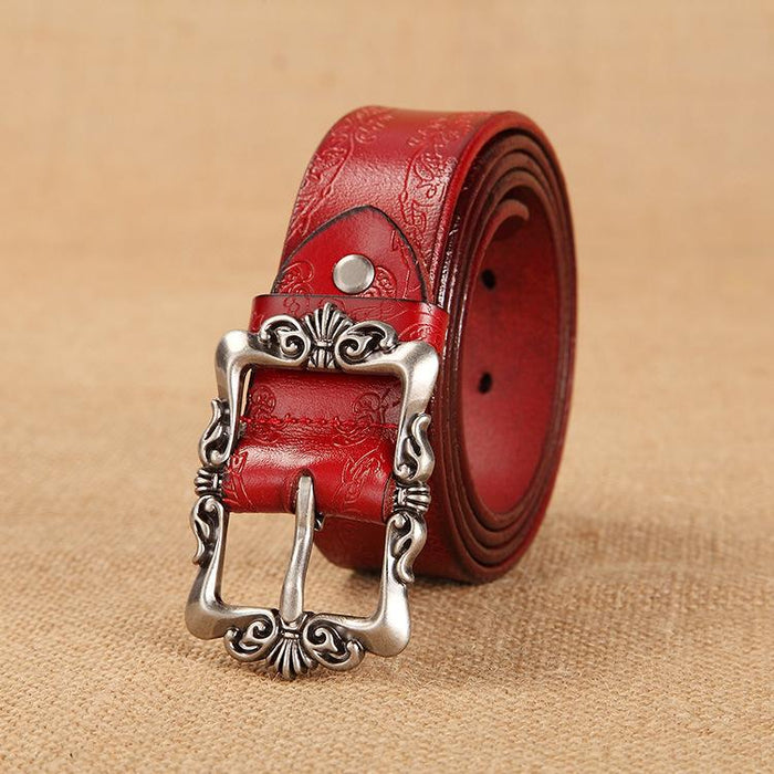 New Two-color Retro Embossed Wide Belt