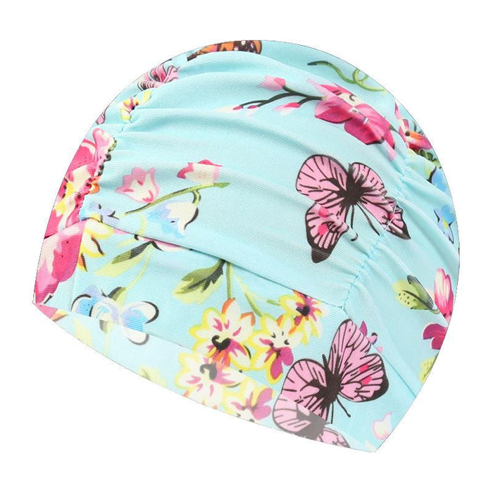 Adult Pleated Cloth Women's  Ear Protection Swimming Cap