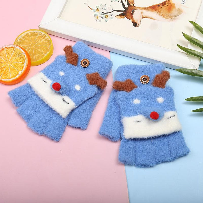 Children's gloves Half Finger Flip Plush Warm Gloves