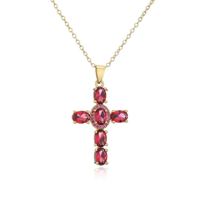 Fashion Personalized Color Zircon Cross Pendant Necklace
