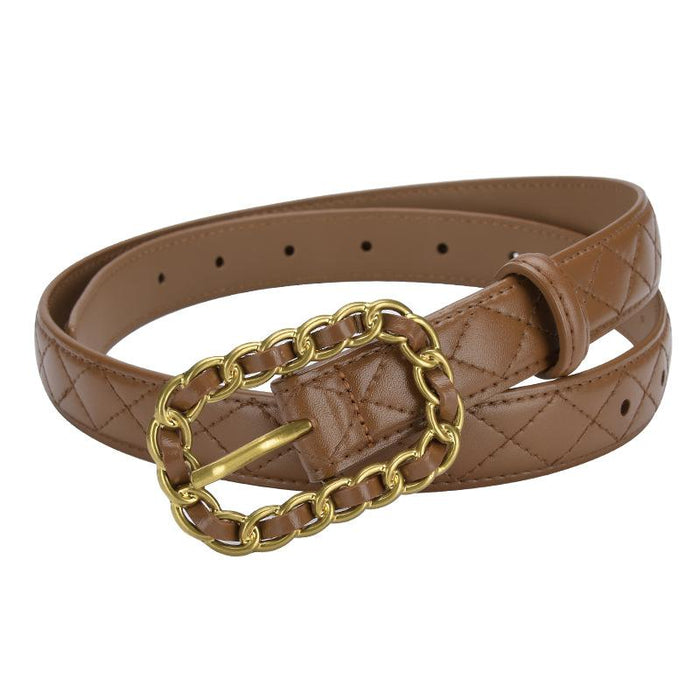 Diamond Embossed Leather Belt Women's Thin Belt