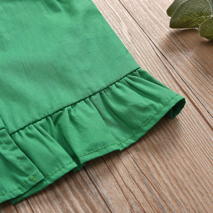 Suspender plant printed bow waist closing Shorts Set
