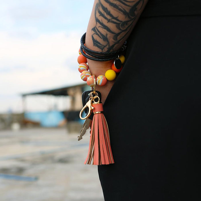 Silicone Leather PU Tassel Card Bag Bracelet Keychain