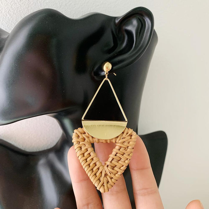 Triangular Metal Pendant Geometric Rattan Earrings